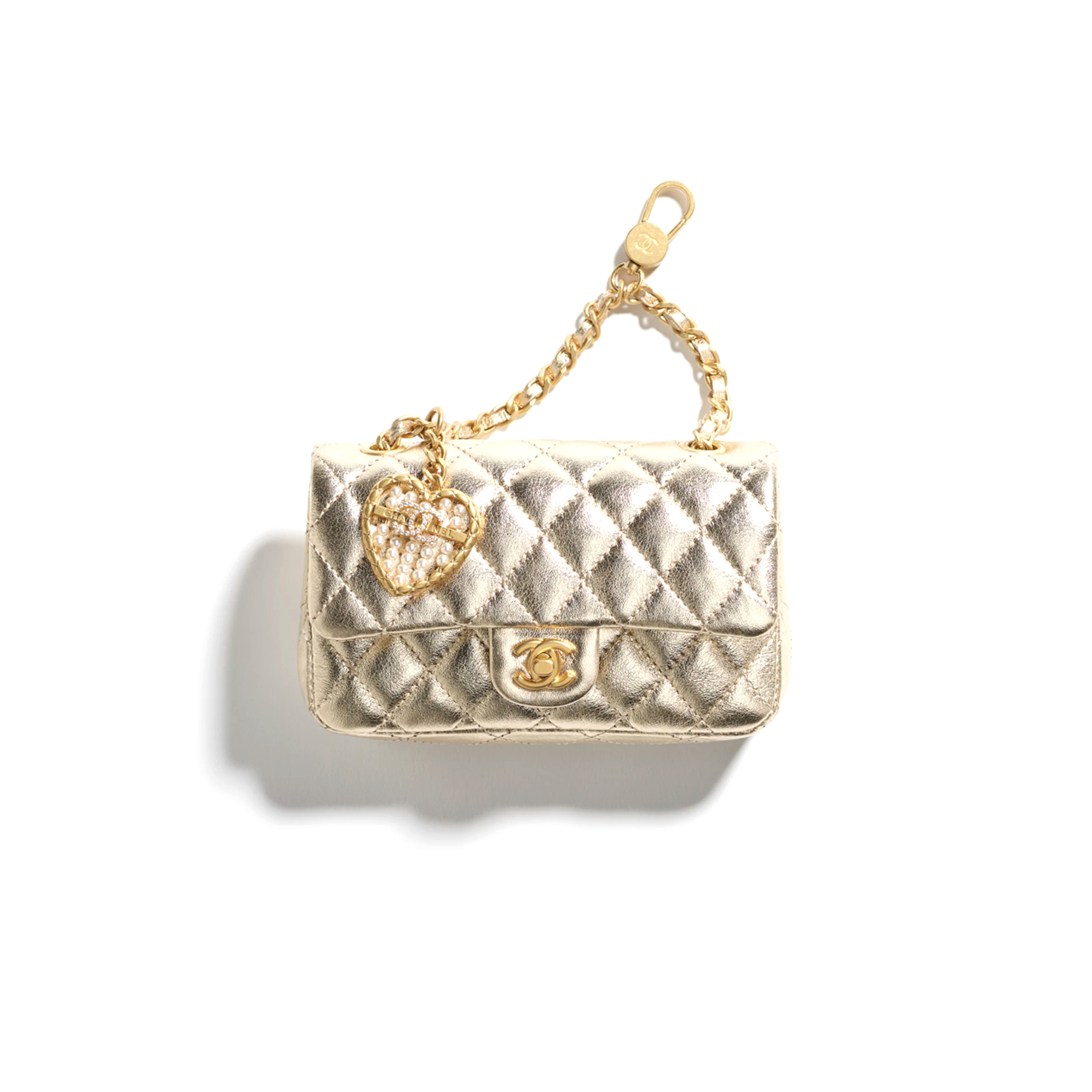 Ch*el classic mini bag with hook metallic calfskin gold metal ap4760 (12.5*8*5cm)